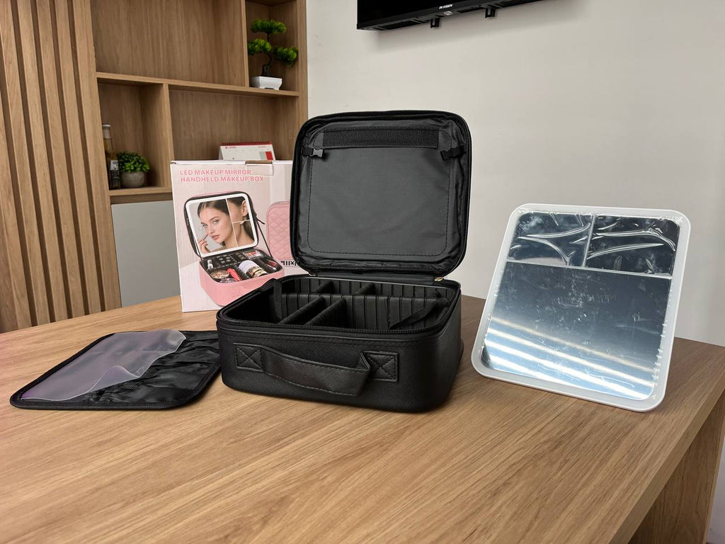Organizador de Maquillaje con Espejo LED Recargable | Estuche de Viaje Premium