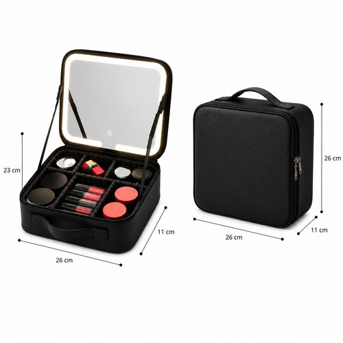 Organizador de Maquillaje con Espejo LED Recargable | Estuche de Viaje Premium